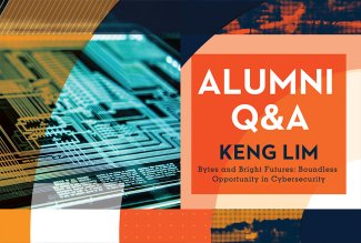 Graphic composite with text saying Alumni Q&A with Keng Lim.